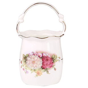 唐山骨瓷花篮天鹅装小调羹大汤勺汤匙精致陶瓷收纳筒创意摆件餐具