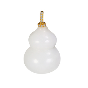 和合玉器和田玉18k金镶玉羊脂白玉葫芦挂件福禄吊坠项链颈饰女