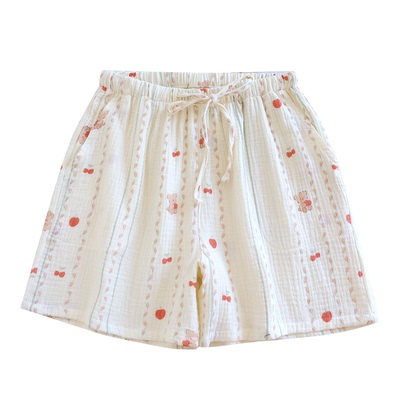 双层纯棉纱布女薄款家居短裤