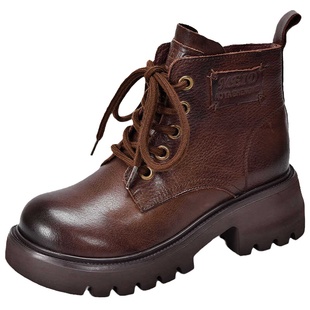 四起哥2025秋冬高端真皮马丁靴女头层牛皮厚底增高短筒复古女靴子