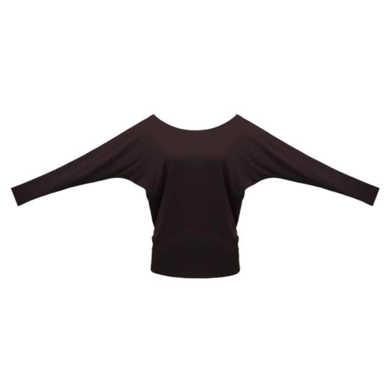 艾美舞服拉丁服装女成人上衣性感露背蝙蝠衫练功长袖宽松跳舞服装