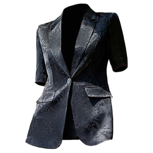 奢柔醋酸提花西装微喇裤套装夏新款时尚女士办公西服播音主持正装