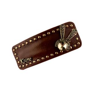 复古皮质小熊发夹镶钻蝴蝶结侧边夹前额刘海夹网红高档bb夹女发卡