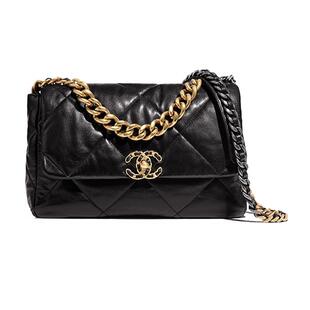【自营】中古98新CHANEL香奈儿19Bag菱格链条羊皮口盖包中号黑色