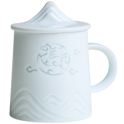 山水间飞马手工陶瓷带盖马克杯