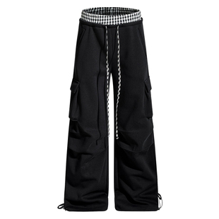 梁拌泡菜LBPC美式双腰头卫裤男女宽松百搭阔腿长裤设计感休闲裤