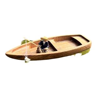 小木船可下水乌篷船复古实木船模型玩具漂浮鱼缸造景摆件家居装饰