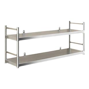 不锈钢壁挂式置物架厨房饭店墙上调味品架2层微波炉收纳架挂墙