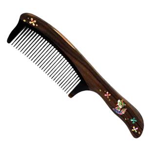 狐狸文创彩贝镶嵌檀木梳子礼盒手绘漆艺长柄梳长直发家用节日礼物