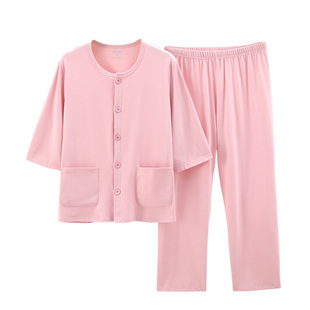 雅鹿睡衣女款2026新款夏季妈妈莫代尔纯棉家居服开衫宽松大码中袖