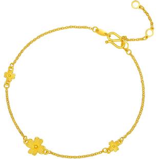 周六福黄金手链小甜花四叶草计价足金手饰素金链子金花新年礼物