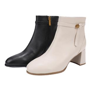 GNC通勤粗高跟休闲皮靴子2025冬舒适经典商场同款女鞋圆头瘦瘦靴