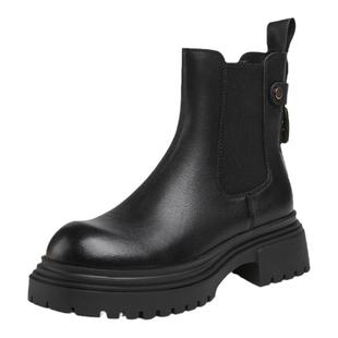 星期六黑色厚底烟筒靴女款2025秋冬新款加厚保暖马丁靴子粗跟短靴