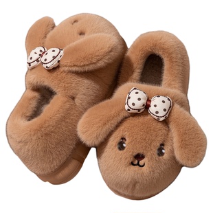 小狗棉拖鞋女款包跟2025新款冬季毛绒厚底可爱家居室内保暖月子鞋
