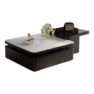 轻奢风微晶石茶几小户型客厅实木茶桌高级感方形家用桌子