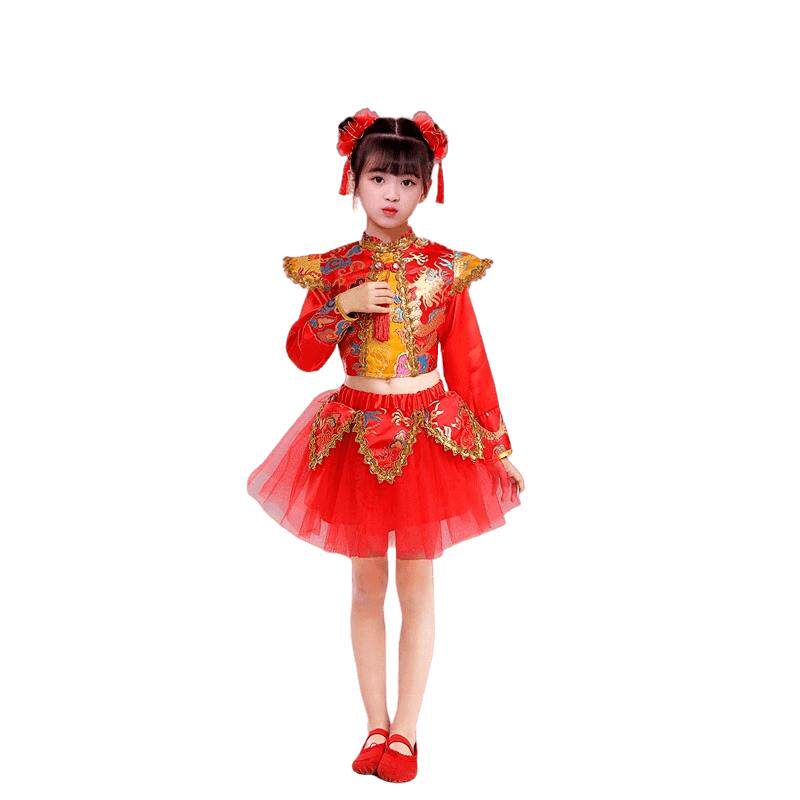 儿童开门红喜庆秧歌服中国红演出