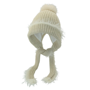 新年红色毛球针织帽子女冬季大头围加厚保暖护耳帽防寒针织包头帽