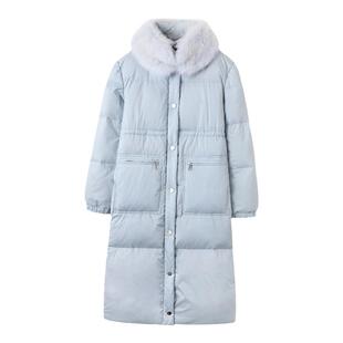 「现货」韩雨嘉狐狸毛毛领过膝羽绒服女冬90白鸭绒长款棉服外套