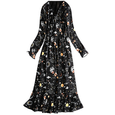 冬季连衣裙加绒加厚气质印花