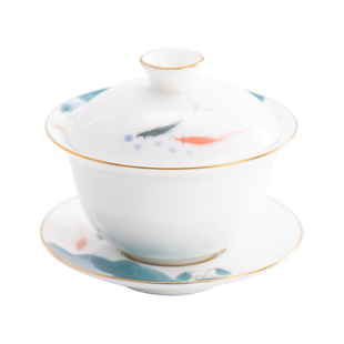 手绘羊脂玉瓷单个盖碗茶杯陶瓷泡茶碗白瓷三才盖碗敬茶碗功夫茶具