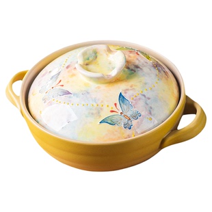 紫韵蓝蝶砂锅陶瓷炖汤锅家用燃气灶专用煲仔饭锅耐高温砂锅煲汤锅