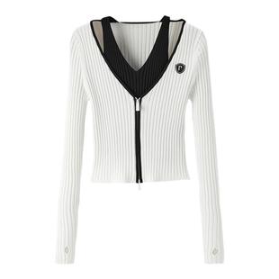 太平鸟女装2024春季新款撞色假两件线开衫A3EDE1423