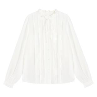 MULVAN法式木耳边白色衬衫女春季新款设计感气质内搭叠穿上衣