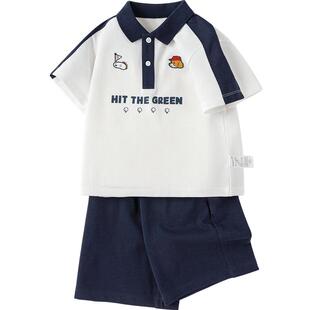 巴拉巴拉童装儿童套装男童春夏装华夫格拼接短袖小童百搭潮酷纯棉