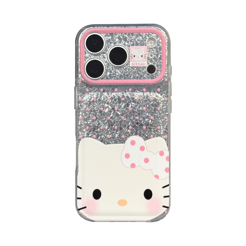 波点蝴蝶结猫咪适用苹果18promax手机壳iphone18pro新款精孔钻石17Pro情侣款15plus镜头全包13/14防摔手机套