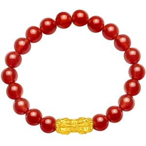 周大福文化祝福精致貔貅足金黄金红玉髓手串送礼EOR110情侣礼物