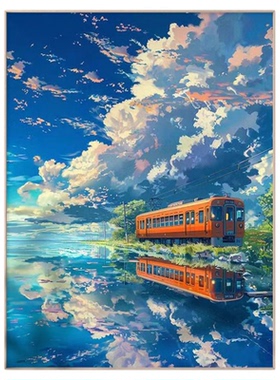 海上列车宫崎骏治愈风景装饰画