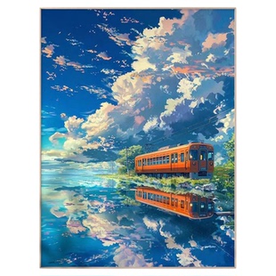 海上列车宫崎骏治愈风景客厅玄关装饰画奶油风小清新民宿卧室挂画