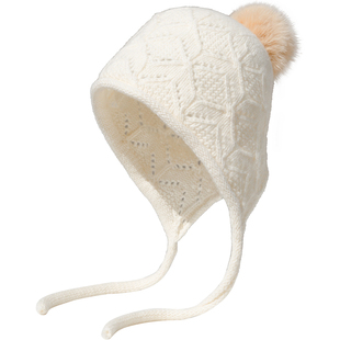 疯帽子 纯羊毛毛线帽女秋冬时尚钩花镂空毛球针织帽保暖包头帽新