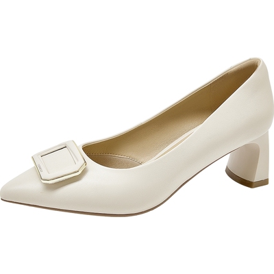 康莉真皮粗跟气质不累脚高跟单鞋