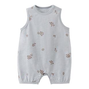 papa夏季满印背心爬服好看婴儿吊带背心爬爬裤爬爬母婴连体衣