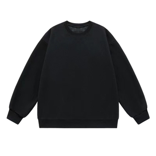 nick tian 秋冬基础款纯色套头圆领卫衣男潮流宽松休闲黑色上衣