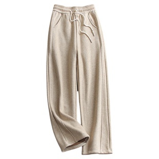 纯色抽绳松紧腰加绒加厚宽松阔腿弯刀裤2025冬季新款休闲裤女M951