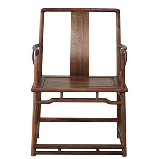 新中式官帽椅黑胡桃老榆木休闲太师椅实木仿古茶椅家具