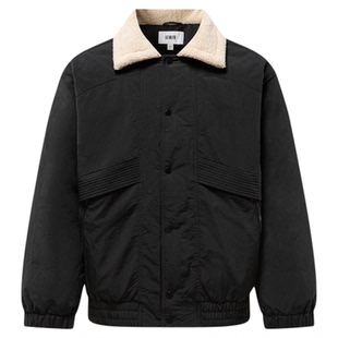 森马羽绒服男中长款2024冬新款拼接仿羊羔绒翻领夹克宽松三防外套