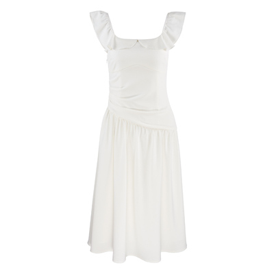 【清仓价】小众设计连衣裙女冬季法式气质收腰高级感中长款白色裙