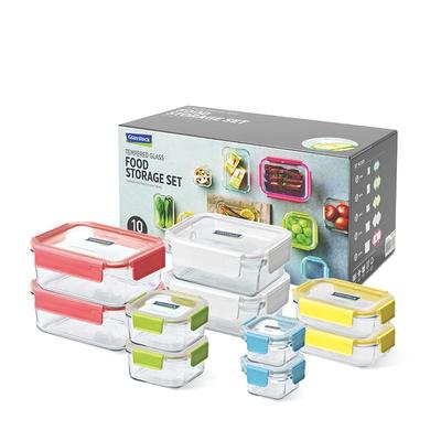 Glasslock盖朗韩国钢化玻璃保鲜盒套装冰箱微波炉可拆卸盖10件套