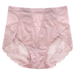高腰大码女士内裤收腹提臀蕾丝胖mm薄透明性感无痕网纱抗菌纯棉裆