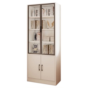 实木书架落地置物架书柜储物柜一体靠墙转角收纳窄柜家用带玻璃门