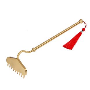 27cm纯黄铜耙子摆件九齿钉耙猪八戒武器模型手把件把玩实心冷兵器