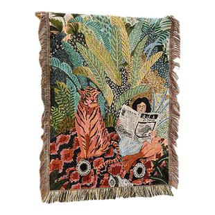 美式复古流苏编织挂毯民宿客厅沙发背景墙挂布墙布背景布柜子盖巾