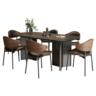 法莎蒂霸道总裁意式岩板餐桌椅现代轻奢黑色长方形复古家用餐桌