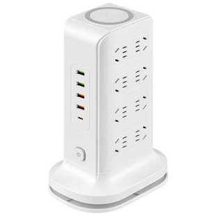 公正午魔方插座usb快充带无线充耳机可充立式塔型插排多口带长线