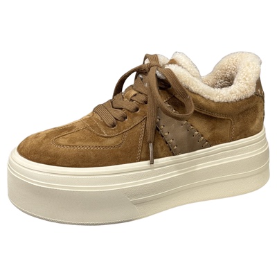 欧洲站2025冬季新款真皮加绒复古德训鞋女欧货厚底松糕保暖棉鞋潮