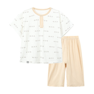 LK儿童家居服套装夏季薄款短袖空调服桑蚕丝睡衣套装宝宝分体套装