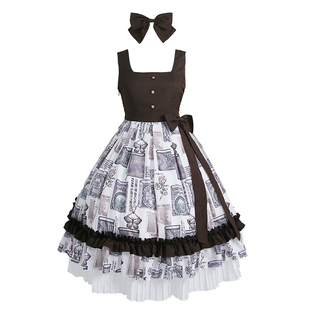 现货 浪漫主义 优雅复古印花显瘦美式大小姐jsk连衣裙LOLITA